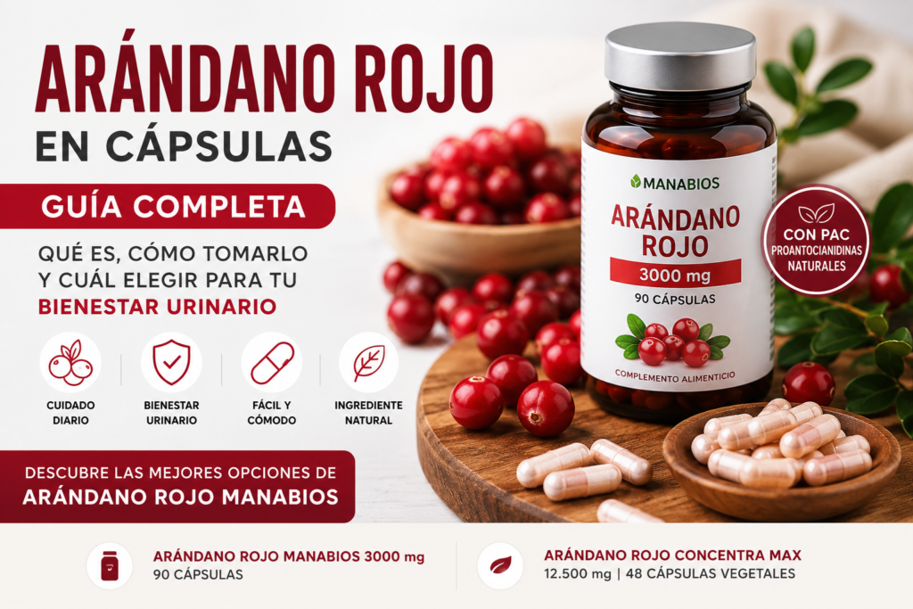 Arándano rojo en cápsulas Manabios para una rutina de bienestar urinario